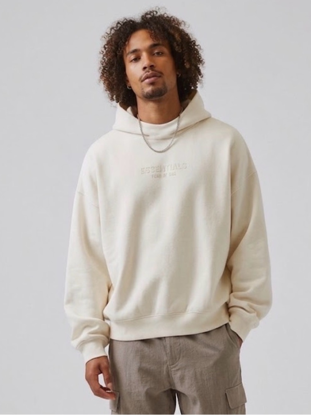 Essentials Cream Hoodie with Subtle Logo